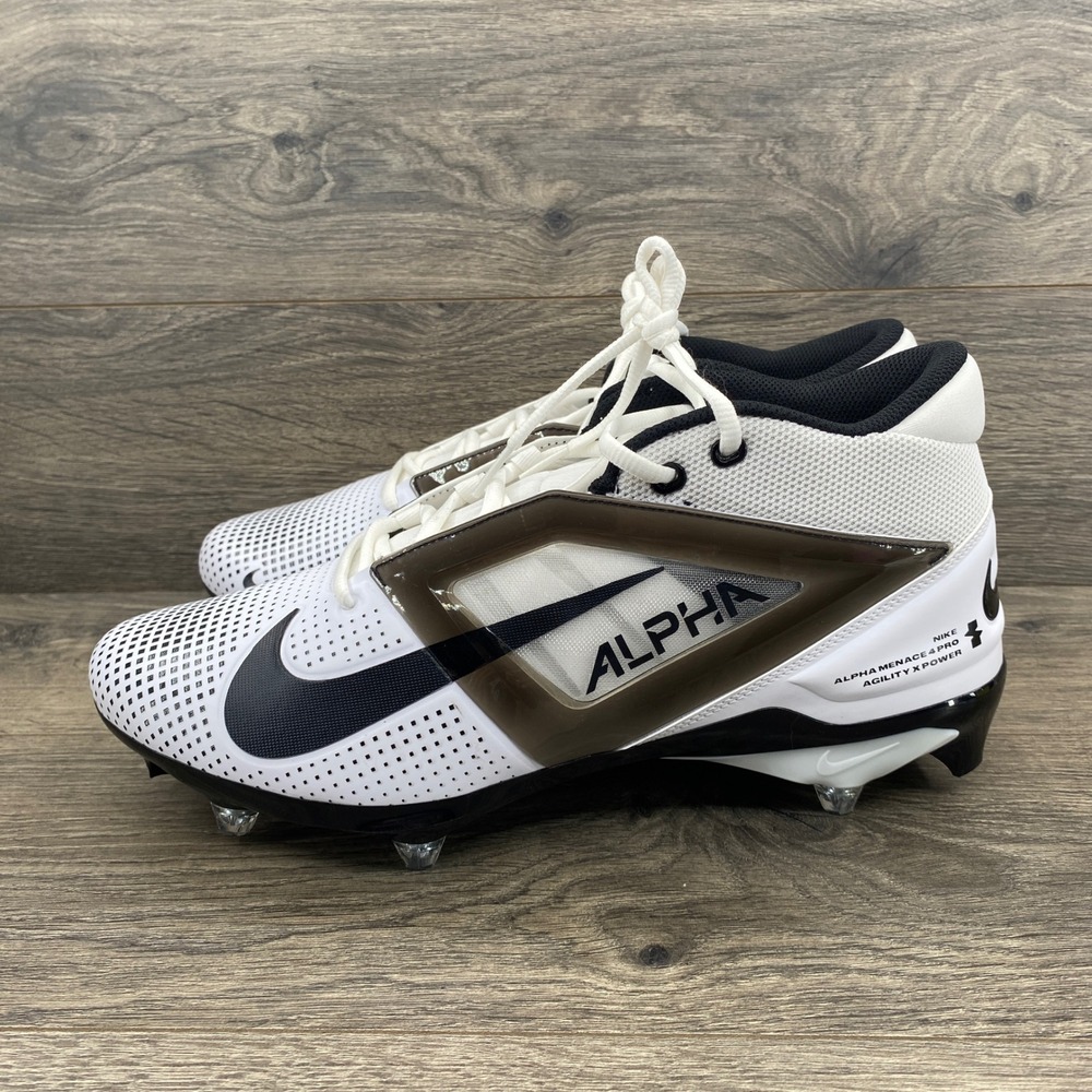 Nike Alpha Menace 4 Pro Football Cleats Mens 12 W White Black HF4556-100 Cleat